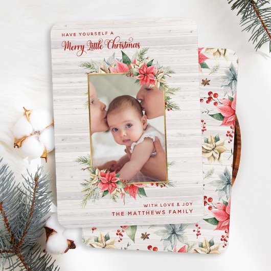 ファームハウスポインセチアメリーリトルクリスマスフォト シーズンカード