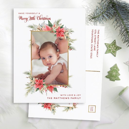 ファームハウスポインセチアメリーリトルクリスマスフォト シーズンポストカード