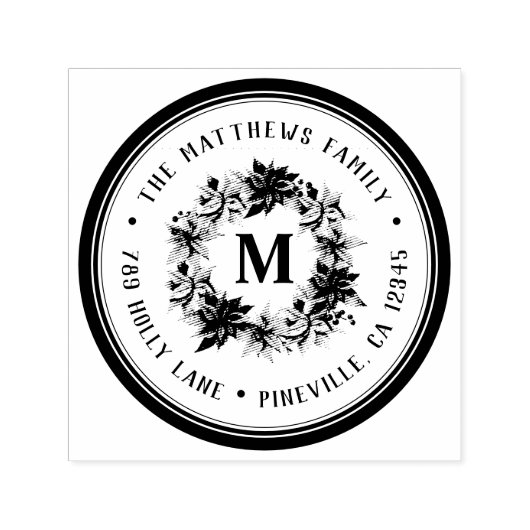 ファームハウスポインセチアリースホリデー差出人住所 セルフインキングスタンプ (デザイン)