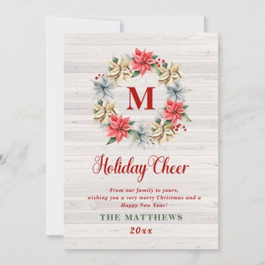 ファームハウスポインセチアリースwithレターモノグラム シーズンカード (正面)