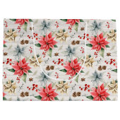 ファームハウスポインセチア素朴メリークリスマスウッド ラージペーパーバッグ (裏面)