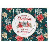 ファームハウスポインセチア素朴メリークリスマス ラージペーパーバッグ (正面)