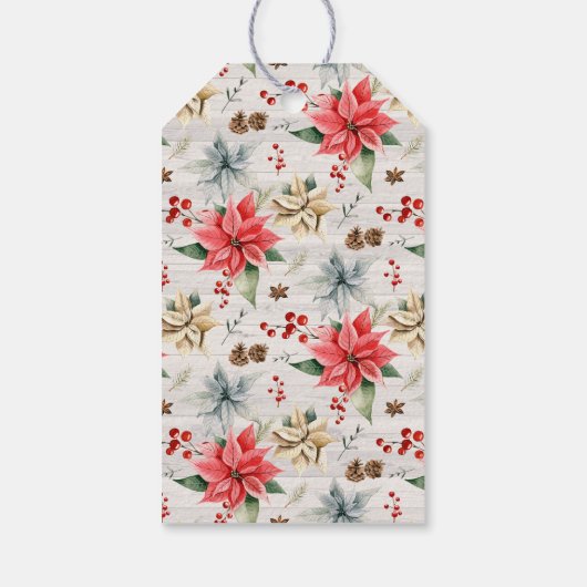 ファームハウスポインセチア素朴モノグラムのクリスマス ギフトタグ (裏面)