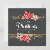 ファームハウスポインセチア金ゴールドフレームスクエアクリスマス シーズンカード (正面)