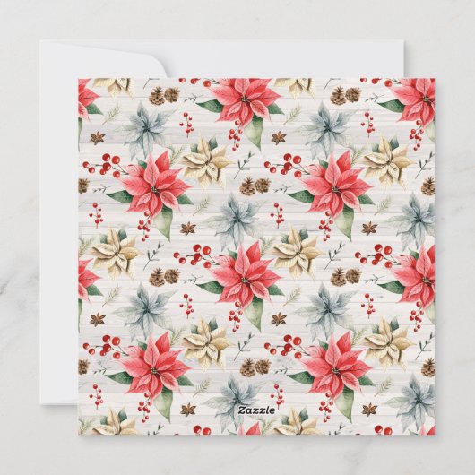 ファームハウスポインセチア金ゴールドフレームスクエアクリスマス シーズンカード (裏面)