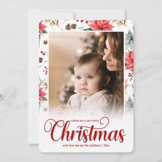 ファームハウスポインセチアMerry Christmas家族写真 シーズンカード (正面)