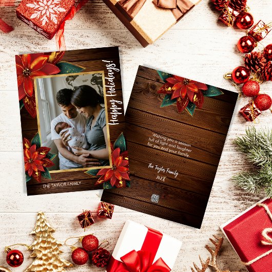 ファームハウスポインセチアMerry Christmas家族写真 シーズンカード