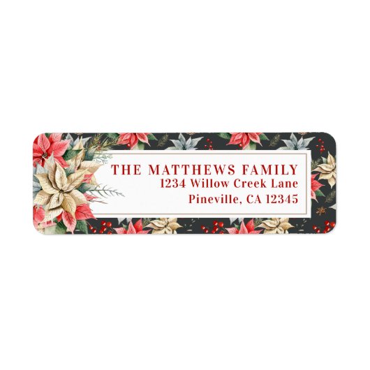 ファームハウスポインセティアブラック素朴差出人住所 ラベル (正面)