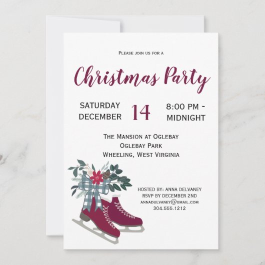 ファームハウスモダンアイススケートクリスマスパーティー 招待状 (正面)
