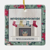 ファームハウスモダンクリスマスホームウッドフローラ セラミックオーナメント (正面)