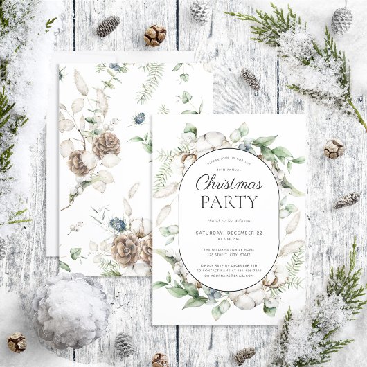 ファームハウスモダングリーンリークリスマスパーティー 招待状