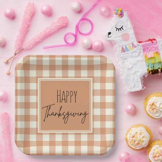 ファームハウスモダンハッピー感謝祭オレンジプレイド ペーパープレート (パーティー)
