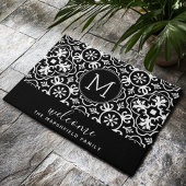 ファームハウスモダンパターンファミリーウェルカムブラック ドアマット