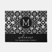 ファームハウスモダンパターンファミリーウェルカムブラック ドアマット (正面)