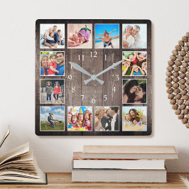 ファームハウスモダンファミリーフォトコラージュ スクエア壁時計