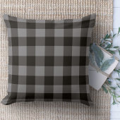 ファームハウスモダンブラック&グレーバッファロープレイドソファ クッション