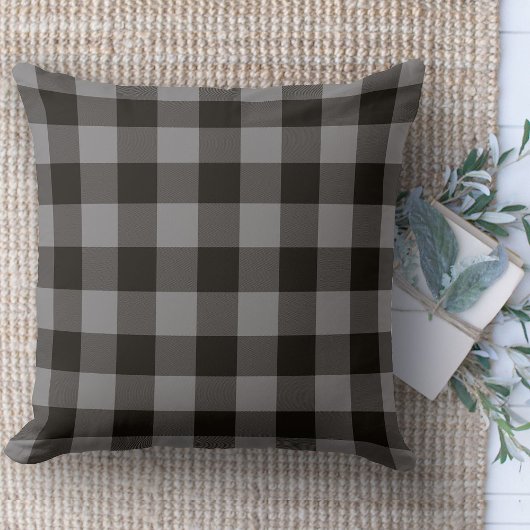 ファームハウスモダンブラック&グレーバッファロープレイドソファ クッション