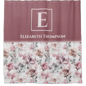 ファームハウスモノグラムピンクアンドパープルカスタムフローラ シャワーカーテン (正面)