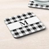 ファームハウスモノグラム白黒バッファロープレイド コースター (左側)