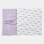 ファームハウスラベンダーフラワーズ名前をカスタムするモノグラム キッチンタオル (横)