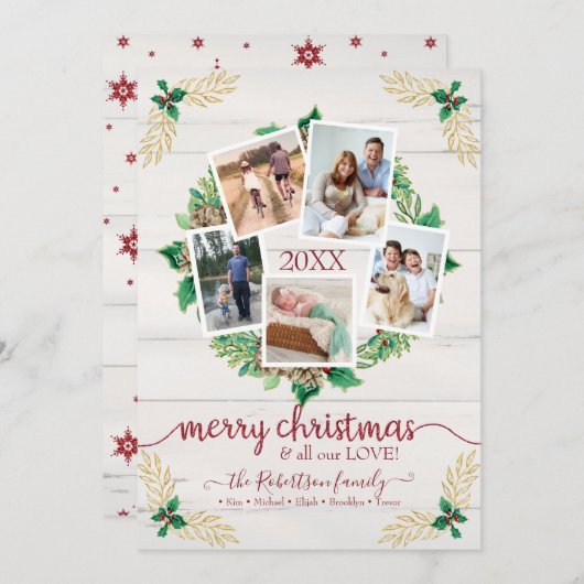 ファームハウスリースクリスマススクリプトw家族の写真 シーズンカード (正面/裏面)