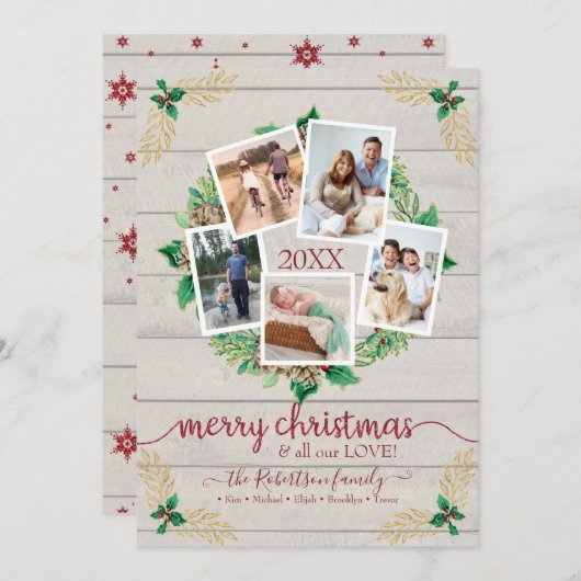 ファームハウスリース素朴クリスマスw家族写真 シーズンカード (正面/裏面)