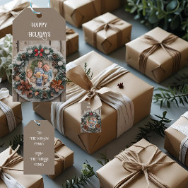 ファームハウスリース カスタマイズ可能 ファミリークリスマス ギフトタグ