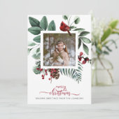 ファームハウスレッドチェックフォトクリスマス(鳥)ショウジョウコウカンチョウ シーズンカード (スタンド正面)