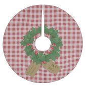 ファームハウスレッドチェックリースクリスマスツリースカート ブラッシュドポリエステルツリースカート (正面)
