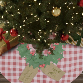 ファームハウスレッドチェックリースクリスマスツリースカート ブラッシュドポリエステルツリースカート