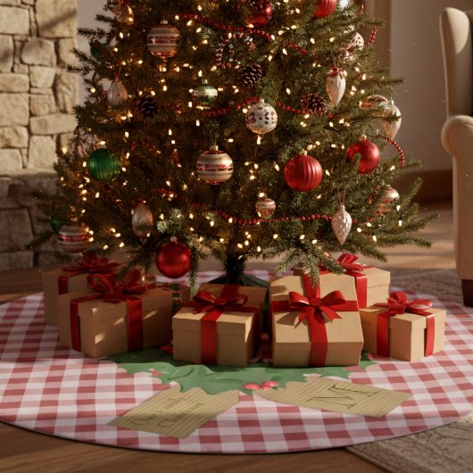 ファームハウスレッドチェックリースクリスマスツリースカート ブラッシュドポリエステルツリースカート