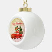 ファームハウスレッドトラックファミリーネームヴィンテージクリスマス セラミックボールオーナメント (右)