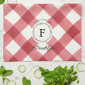 ファームハウスレッドバッファローチェックファパーソナライズされたミリ キッチンタオル (折り畳み)