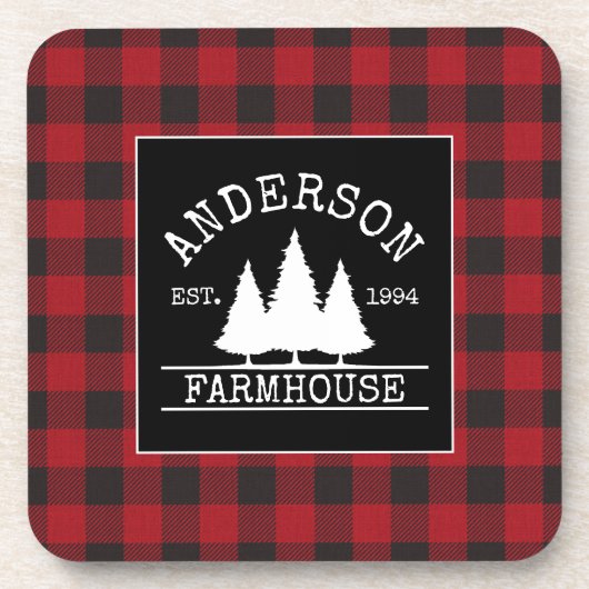 ファームハウスレッドバッファロープレイドファミリー名 コースター (正面)
