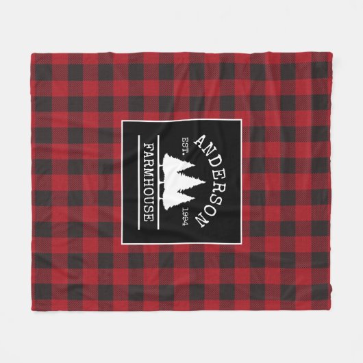 ファームハウスレッドバッファロープレイドファミリー名 フリースブランケット (正面(横))