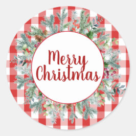 ファームハウスレッドホワイトバッファローチェックメリークリスマス ラウンドシール