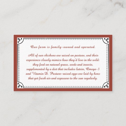 ファームハウスレッドヴィンテージヘンエッグビジネスカード 名刺 (裏面)