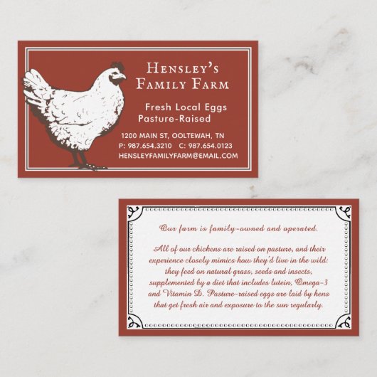 ファームハウスレッドヴィンテージヘンエッグビジネスカード 名刺 (正面/裏面)