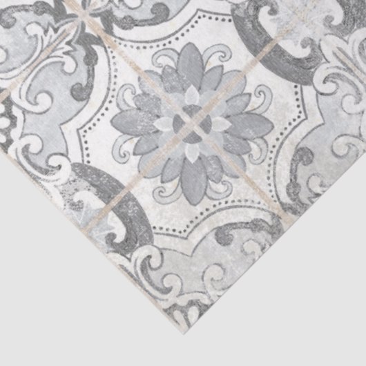 ファームハウスヴィンテージアンティークグレーホワイトタイルパターン 薄葉紙 (詳細)