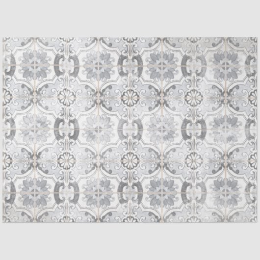 ファームハウスヴィンテージアンティークグレーホワイトタイルパターン 薄葉紙 (正面)