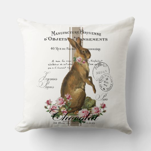 ファームハウスヴィンテージグレンザックイースターウサギコットン クッション (正面)