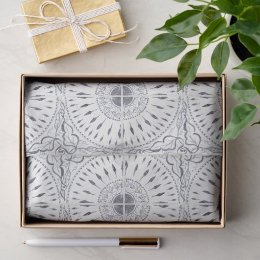 ファームハウスヴィンテージタイルブラックグレーホワ絵を描イト 薄葉紙 (ギフト)