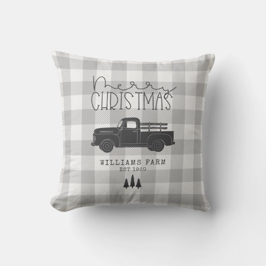 ファームハウスヴィンテージトラックグレーバッファローチェック名 クッション (正面)