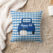 ファームハウスヴィンテージピックアップトラックカボチャブルーホワイト クッション (ブランケット)