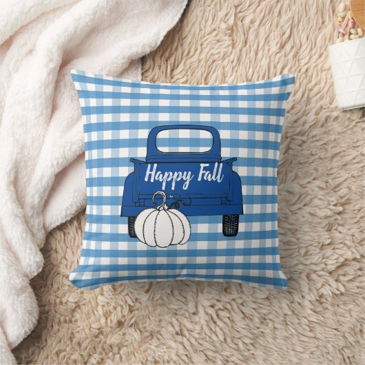 ファームハウスヴィンテージピックアップトラックカボチャブルーホワイト クッション (ブランケット)