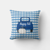 ファームハウスヴィンテージピックアップトラックカボチャブルーホワイト クッション (正面)