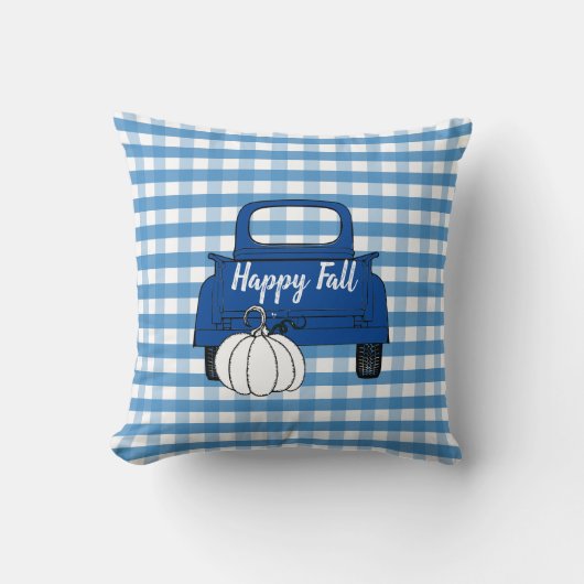 ファームハウスヴィンテージピックアップトラックカボチャブルーホワイト クッション (正面)