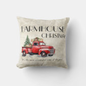 ファームハウスヴィンテージレッドトラック素朴クリスマス クッション (正面)