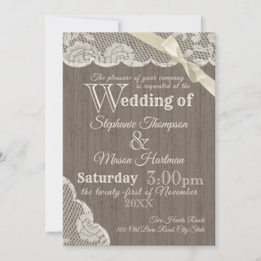 ファームハウスヴィンテージレースカントリーウェディング 招待状 (正面)