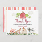 ファームハウス動物納屋周囲の庭ベビーシャワーありがとう サンキューカード (正面/裏面)